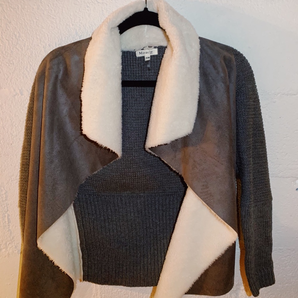 S/M Miracle Suede/Faux Fur Collared Sweater/Coat